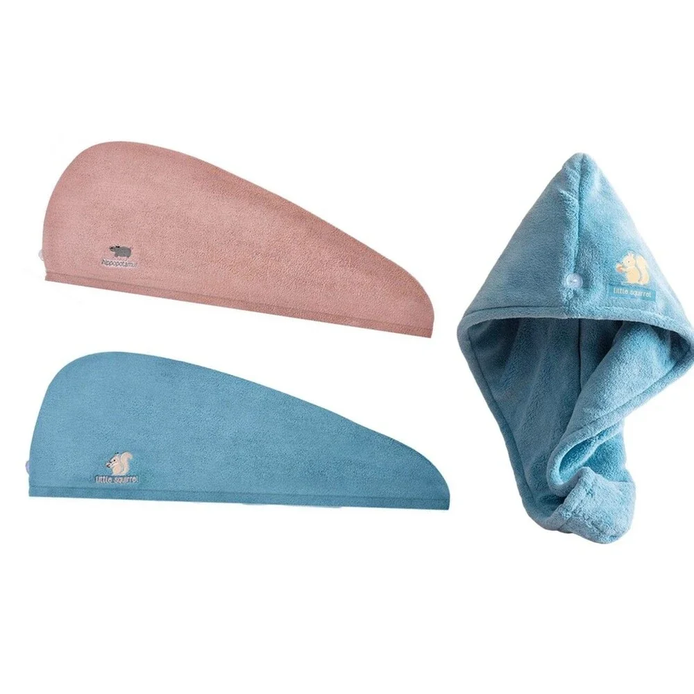 Set of 2 Microfiber Hair Towel Wrap Super Absorbent Twist Turban Dry Hair Caps